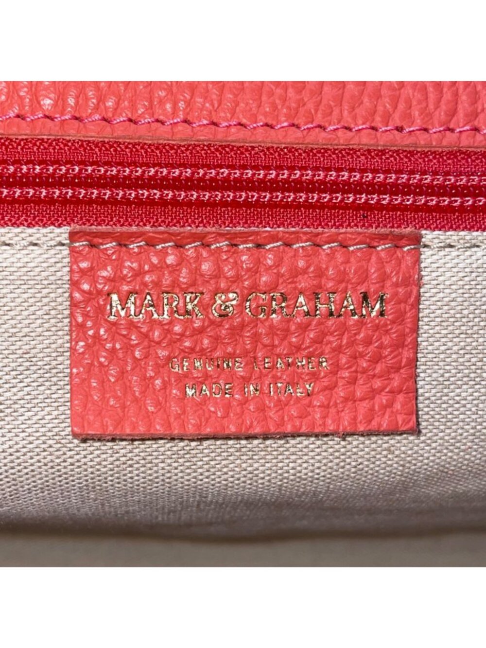 Mark & Graham Women’s Red Leather Gold BCB Initial Details Tote Bag Size L - Picture 9 of 13